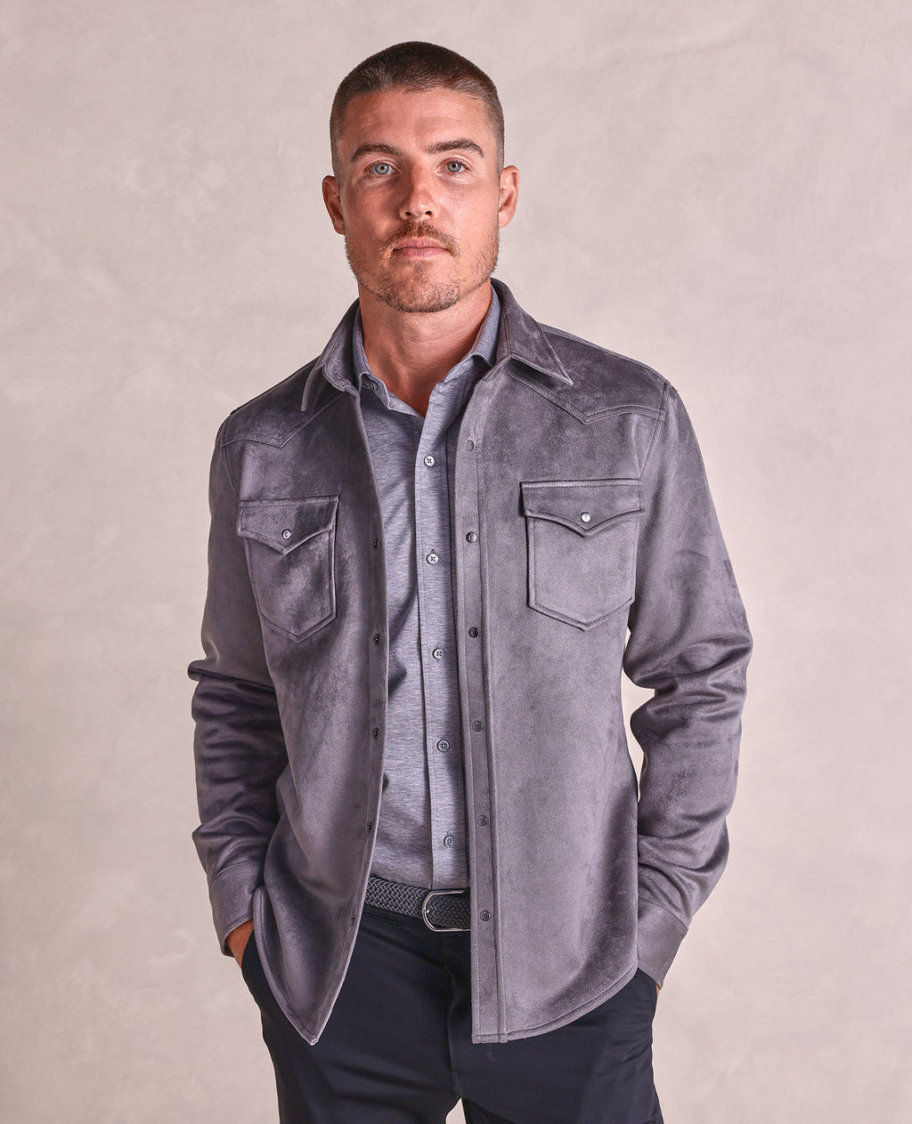 The Wyatt - Microsuede Shirt Jacket - Grey